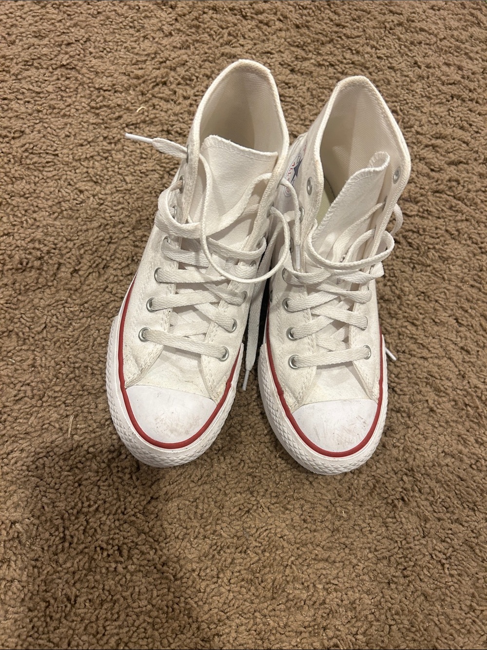 Converse White High-Top Sneakers with Red Trim